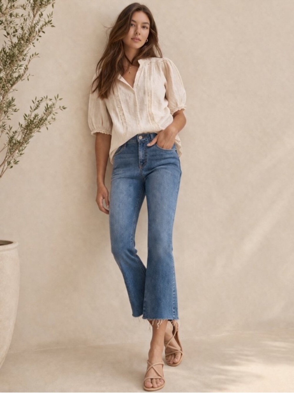 Paige Rory cropped flare jeans 30 blue high rise raw hem